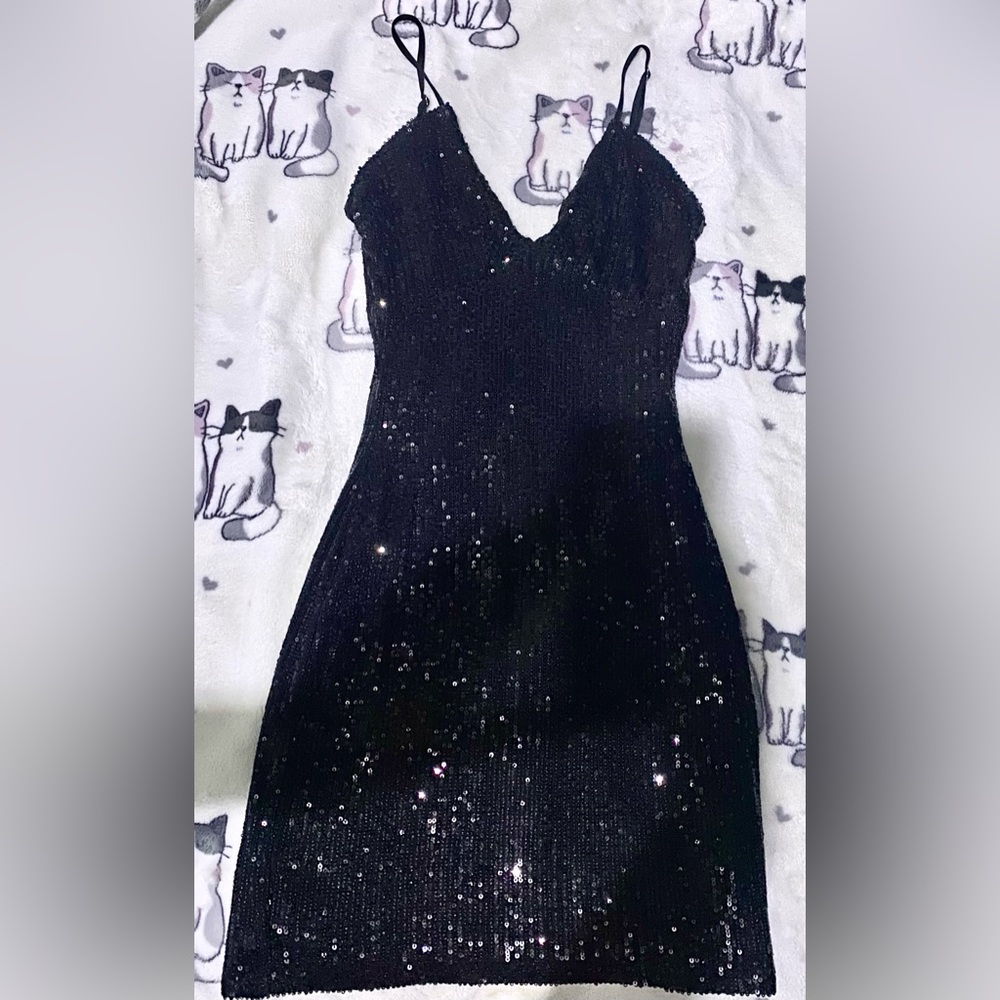Black mini sequence dress